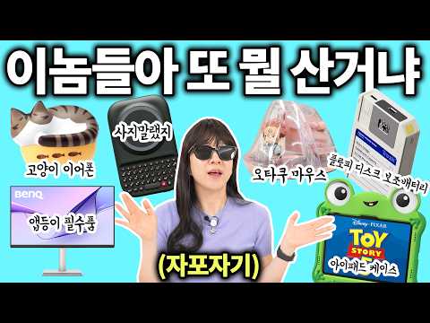 이놈들아 또 뭘사왔냐고....(고양이 이어폰, 앱등이 모니터, 오타쿠 마우스, 토이스토리 아이패드 케이스)